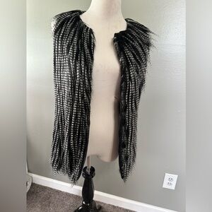 Miss London women’s size M faux fur vest ,black/white with‎ side leather panels